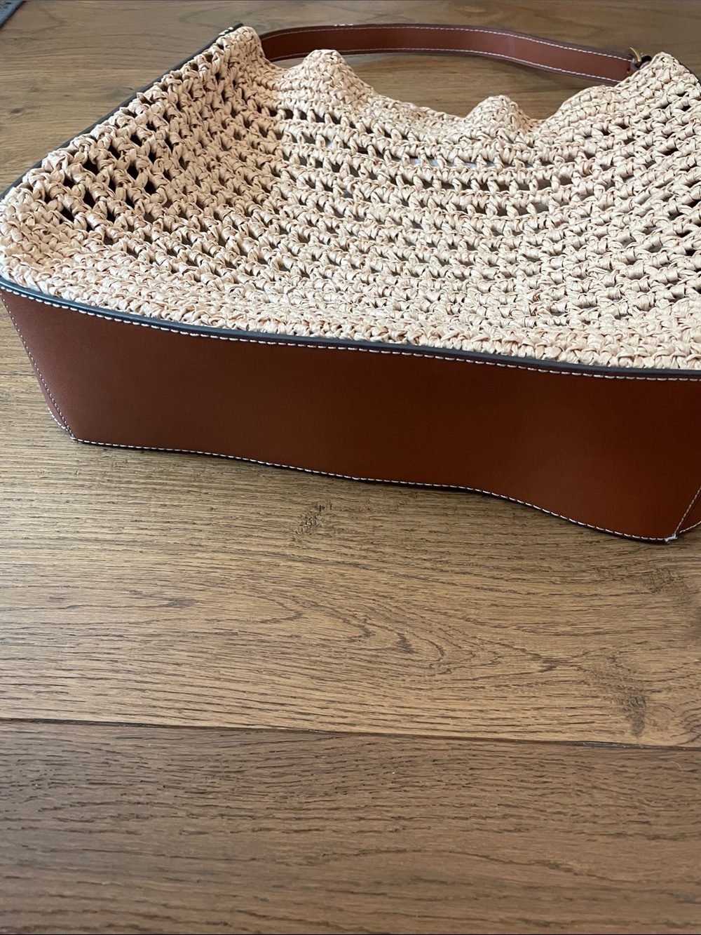 Mango Woven Straw Hobo Bag with Brown Leather Trim CB CB - Picture 9 of 14